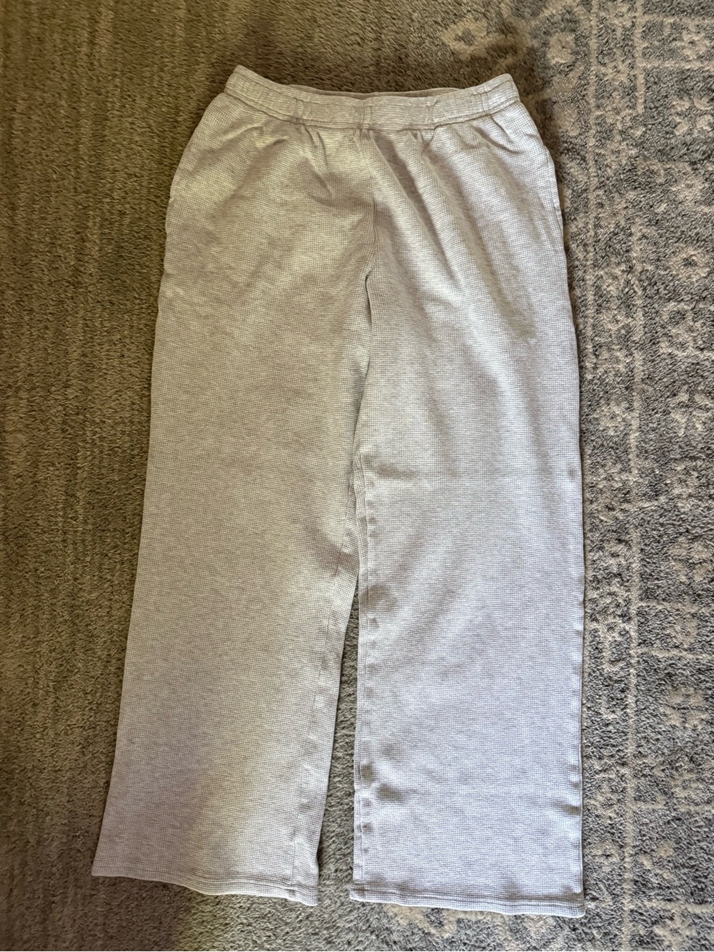 Brandy Melville Light Gray Waffle Weave Sweatpants with Adjustable Waist